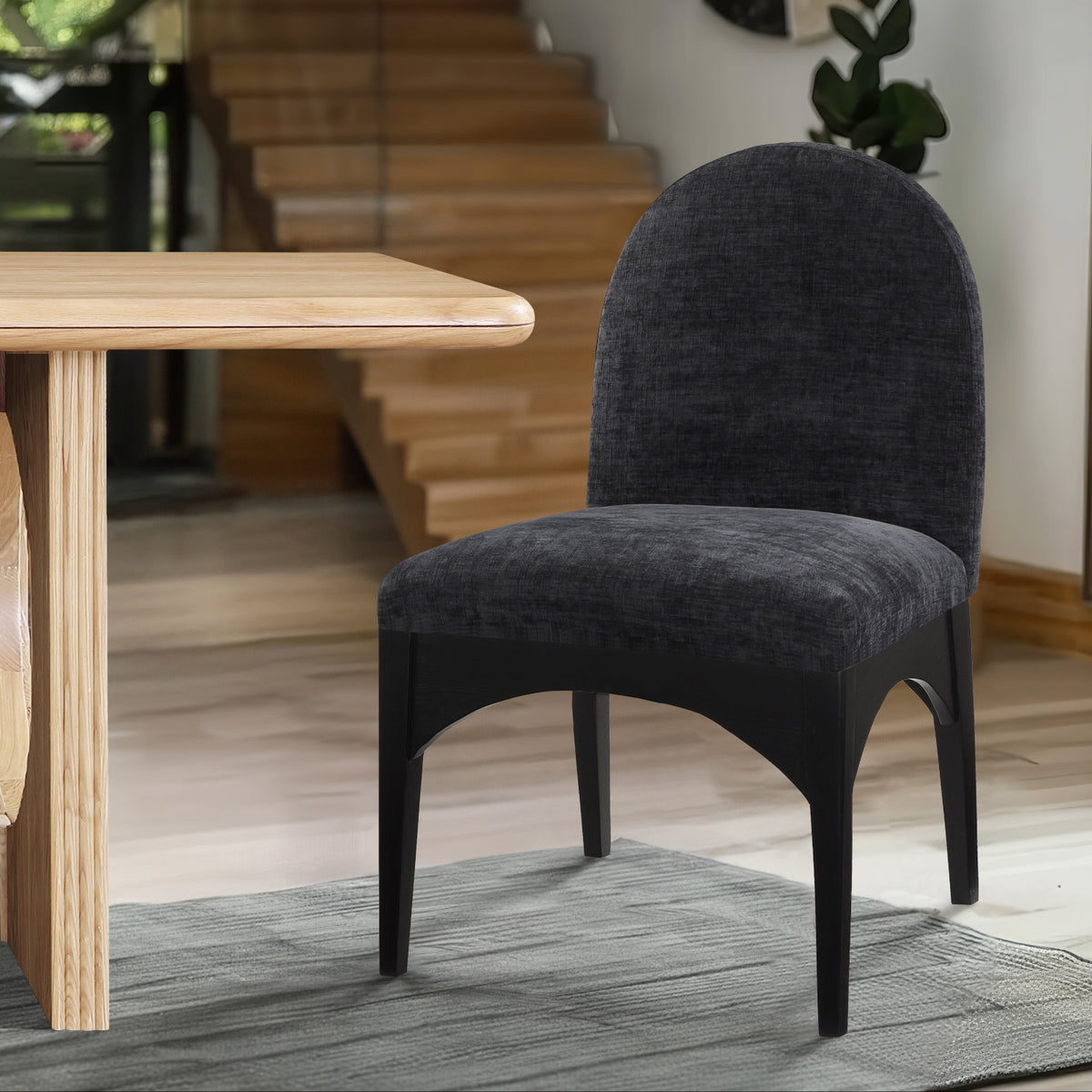 Waldorf Black Chenille Fabric Upholstered Dining Side Chair Set of 2