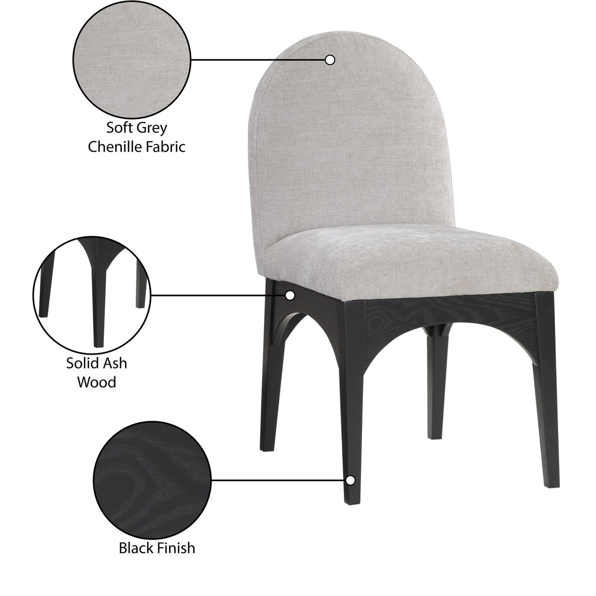 Waldorf Grey Chenille Fabric Upholstered Dining Side Chair Set of 2