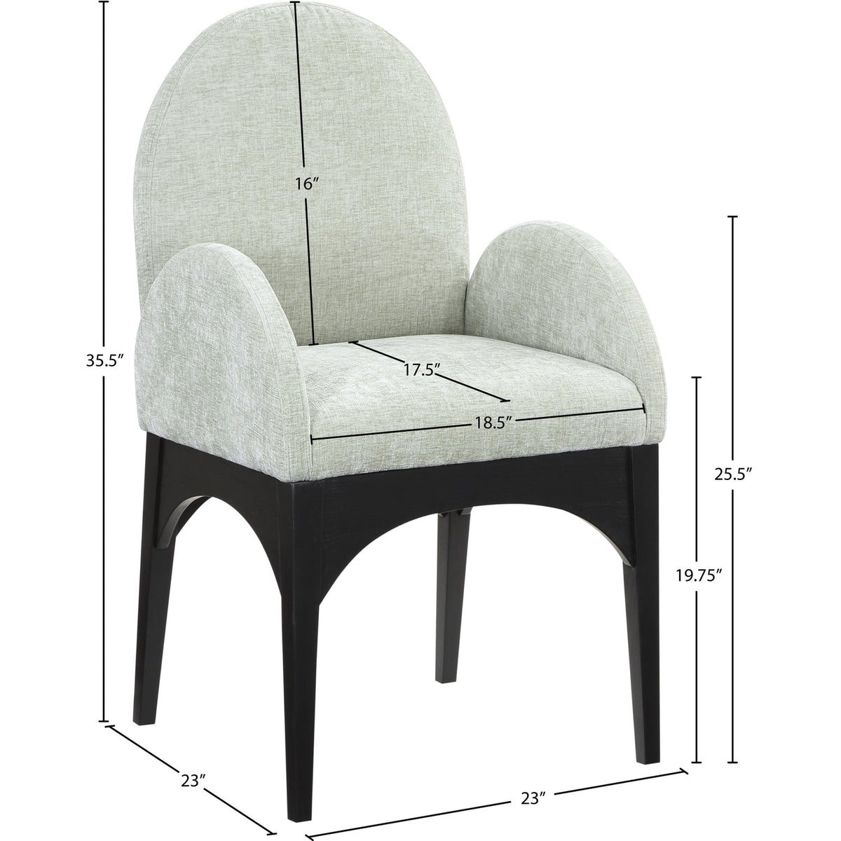 Waldorf Mint Chenille Fabric Upholstered Dining Arm Chair Set of 2