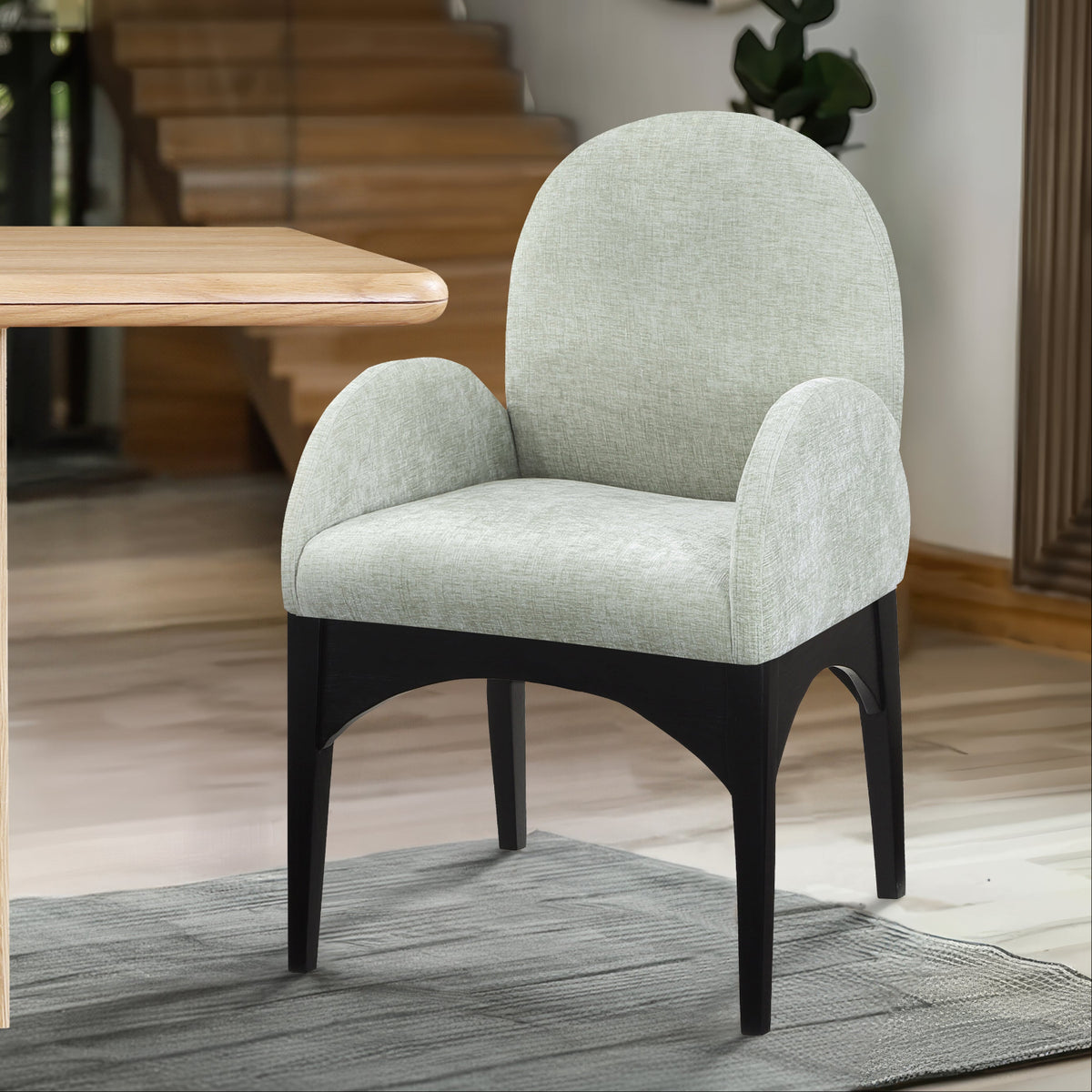 Waldorf Mint Chenille Fabric Upholstered Dining Arm Chair Set of 2