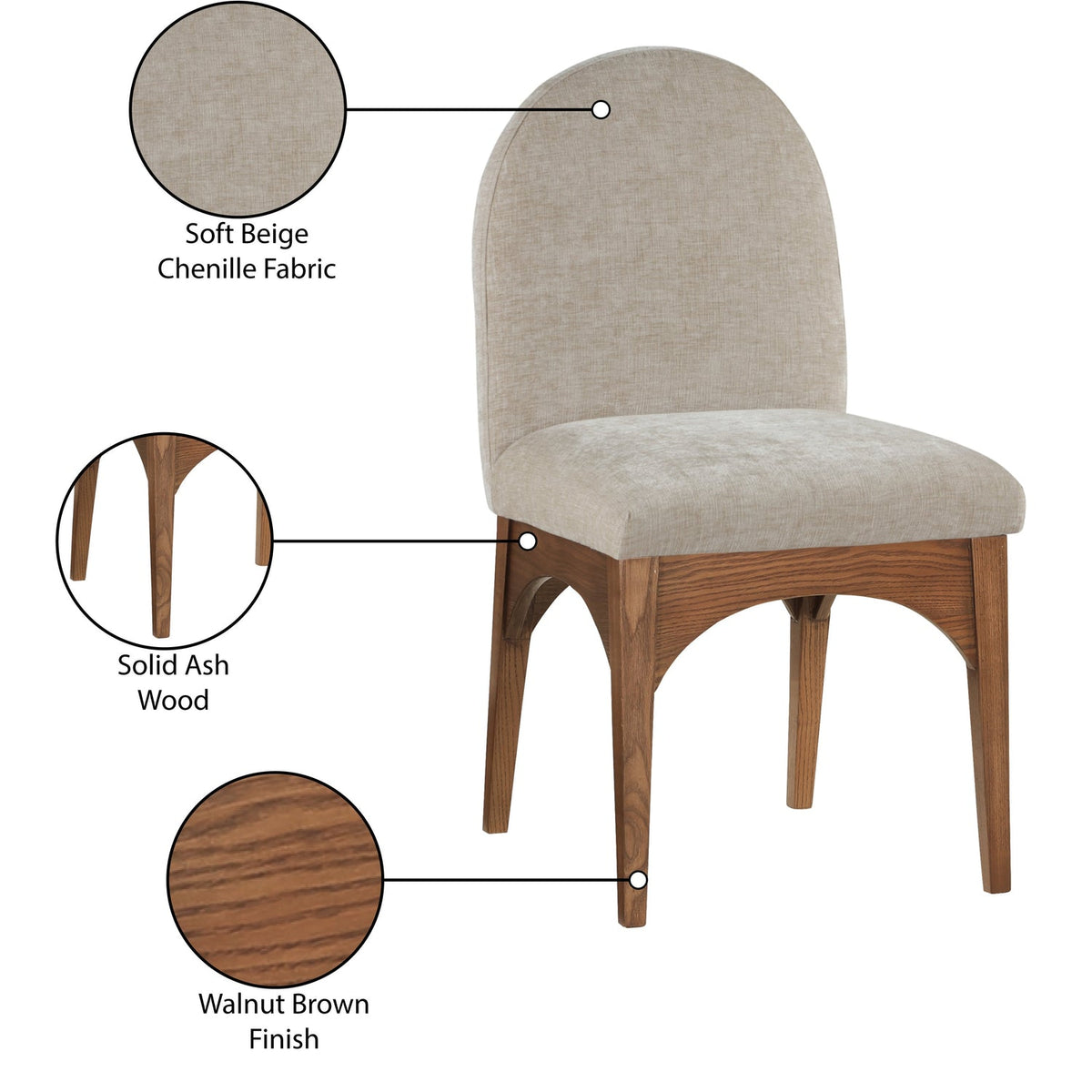 Waldorf Beige Chenille Fabric Upholstered Dining Side Chair Set of 2