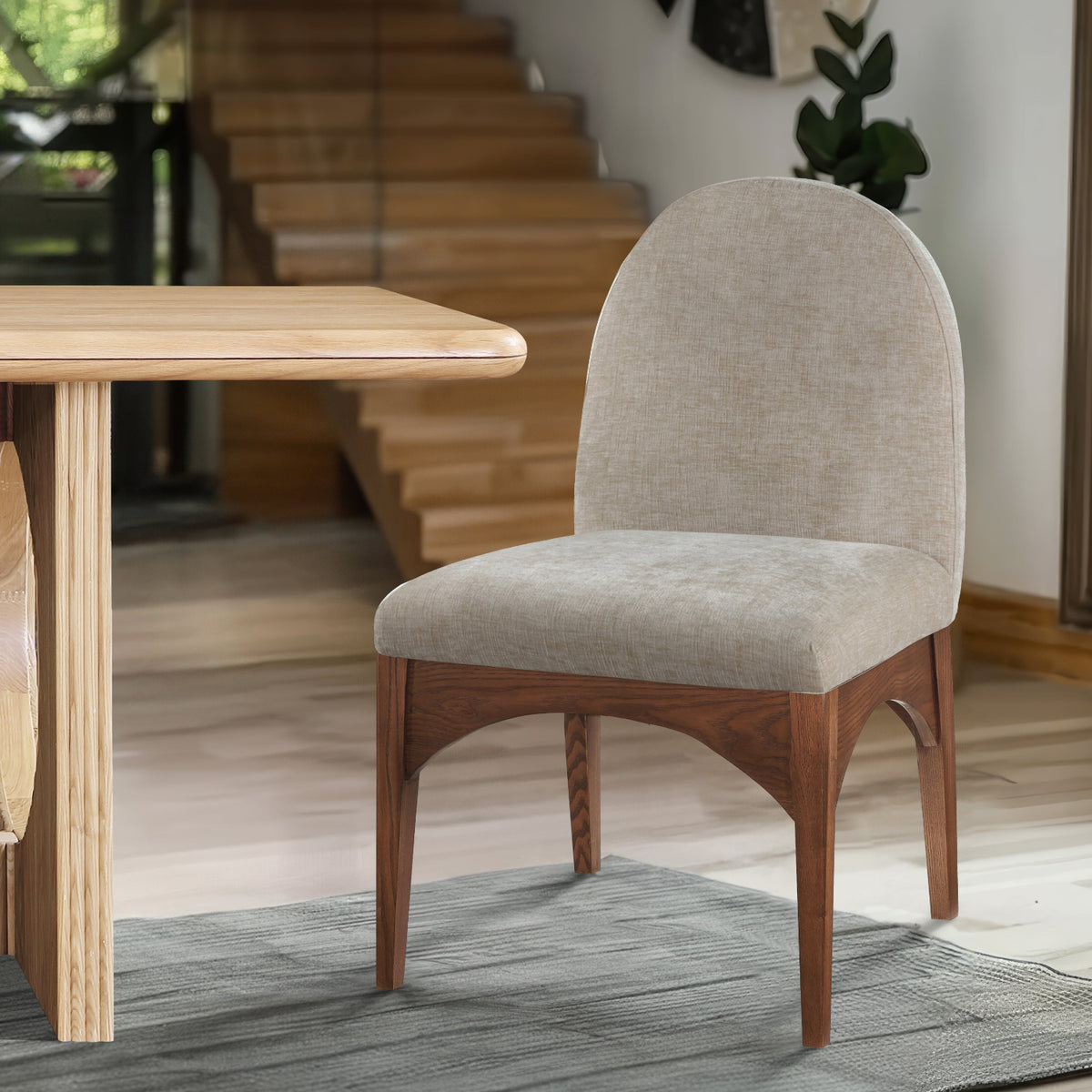 Waldorf Beige Chenille Fabric Upholstered Dining Side Chair Set of 2