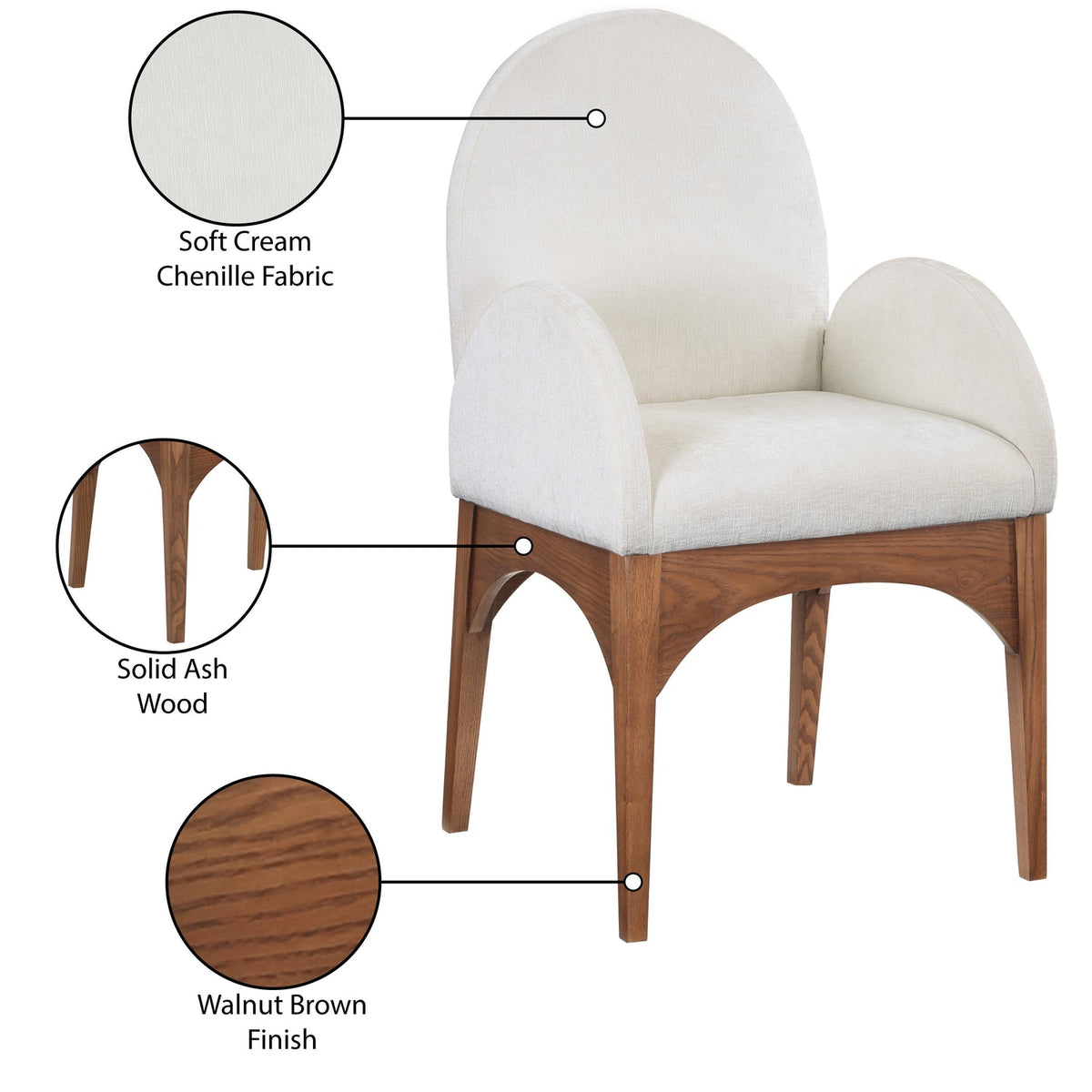 Waldorf Cream Chenille Fabric Upholstered Dining Arm Chair Set of 2
