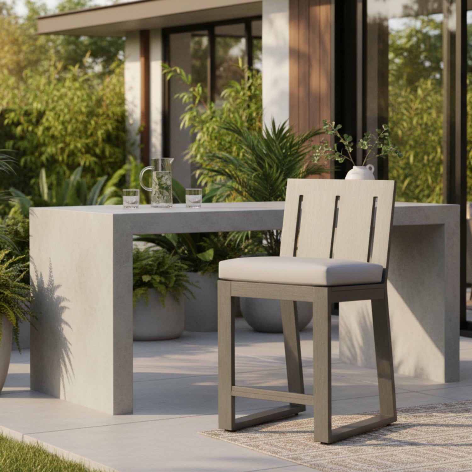 Sunset West Redondo Cast Silver Outdoor Counter Stool Set of 2