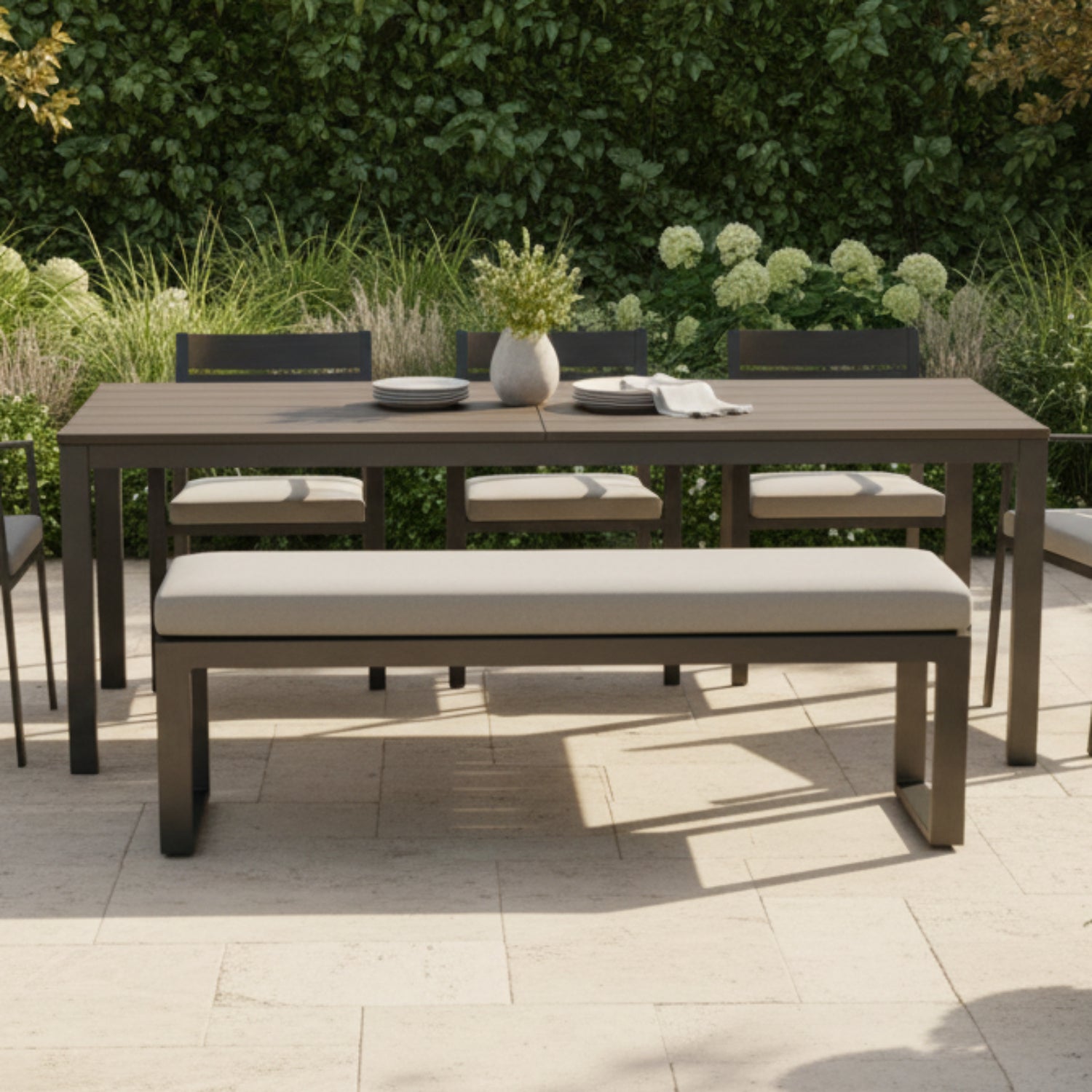 Sunset West Redondo Cast Silver Outdoor Dining Bench