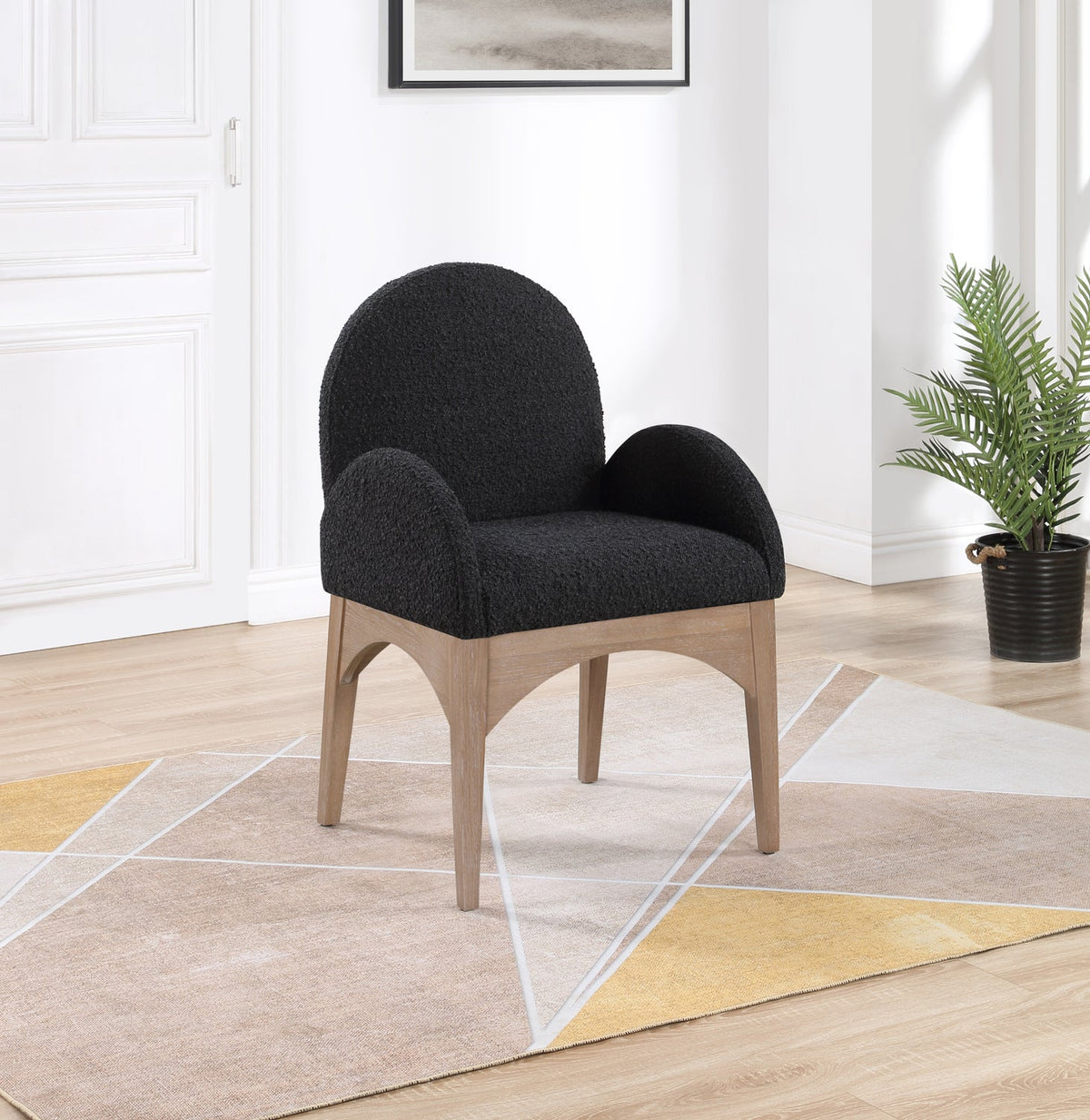 Waldorf Black Boucle Fabric Upholstered Dining Arm Chair Set of 2
