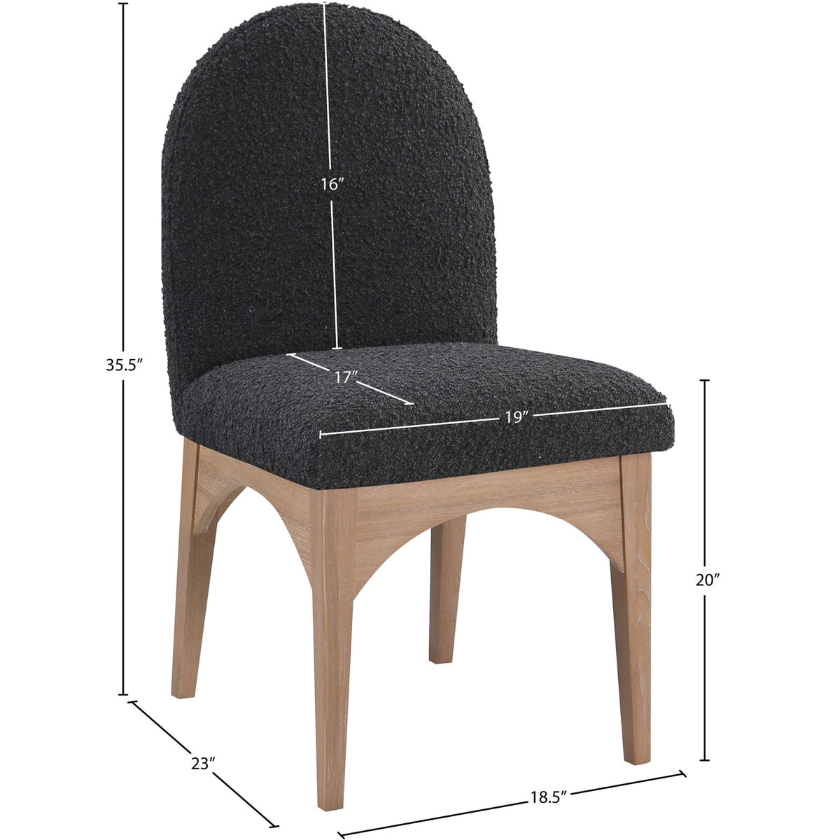 Waldorf Black Boucle Fabric Upholstered Dining Side Chair Set of 2