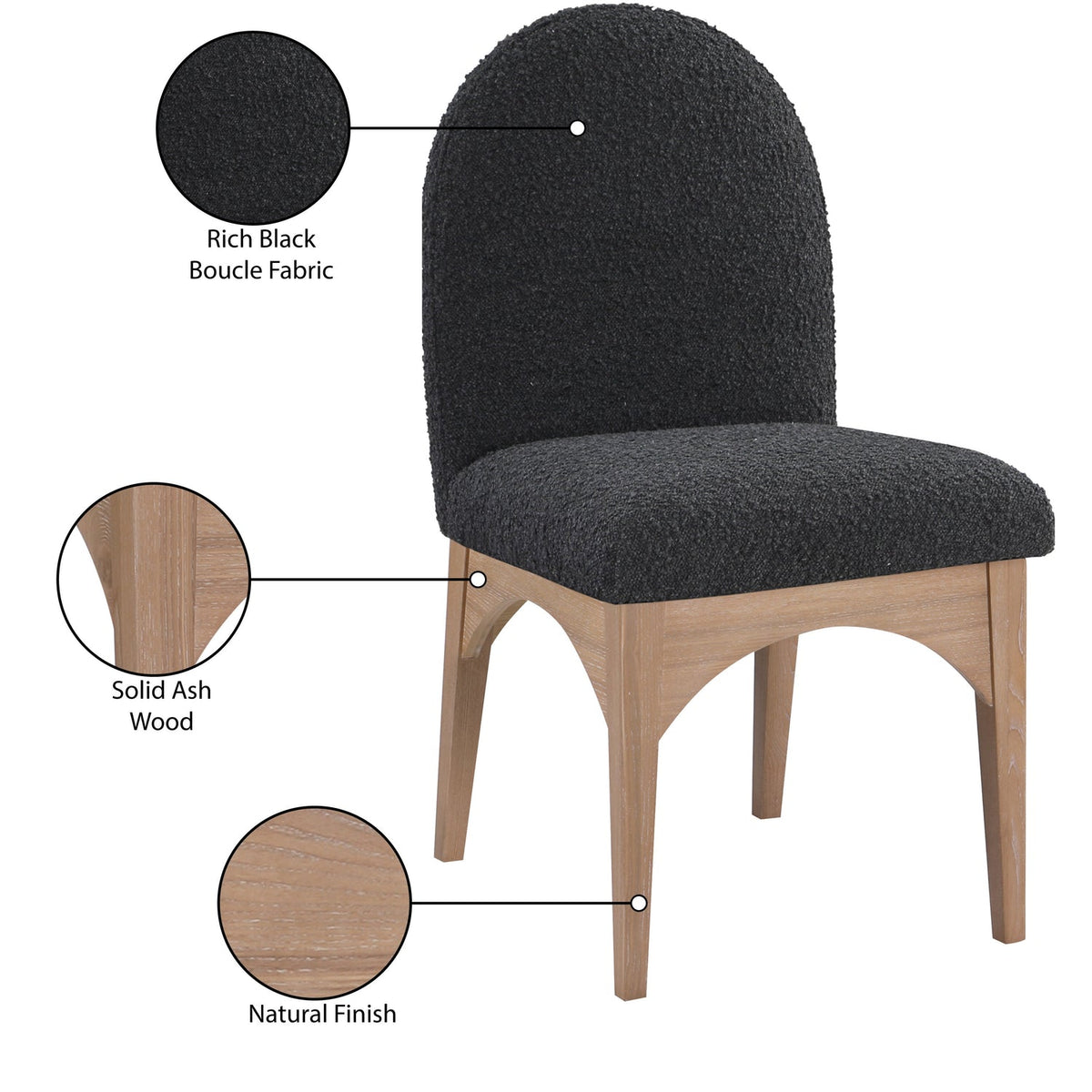 Waldorf Black Boucle Fabric Upholstered Dining Side Chair Set of 2
