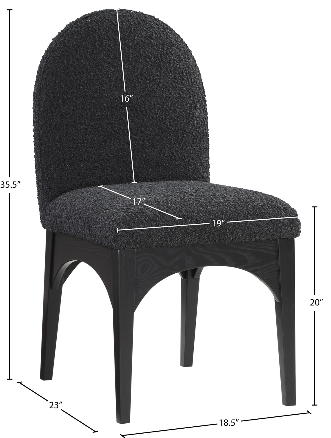 Waldorf Black Boucle Fabric Upholstered Dining Side Chair Set of 2