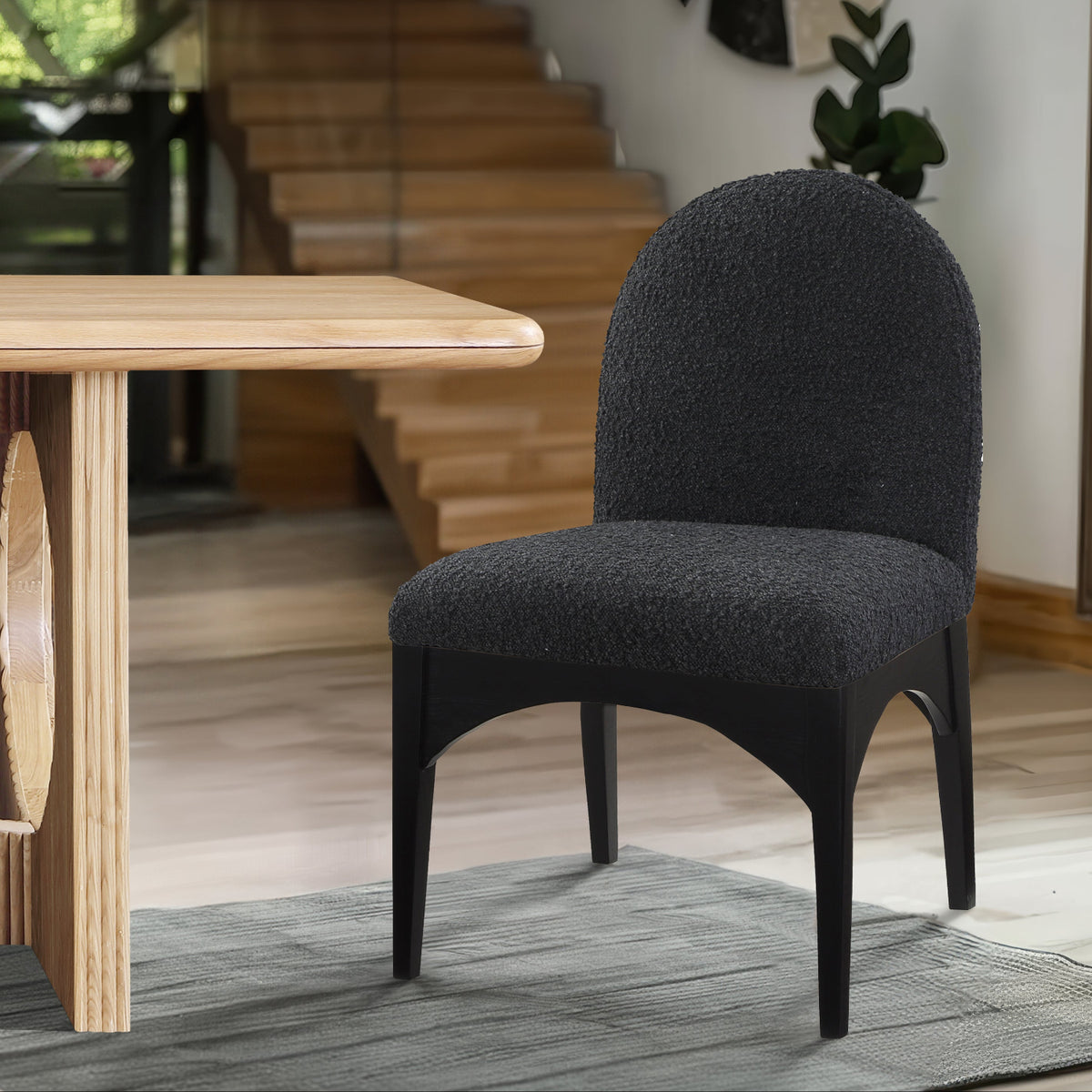 Waldorf Black Boucle Fabric Upholstered Dining Side Chair Set of 2