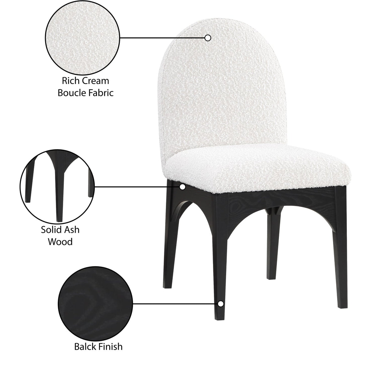 Waldorf Cream Boucle Fabric Upholstered Dining Side Chair Set of 2