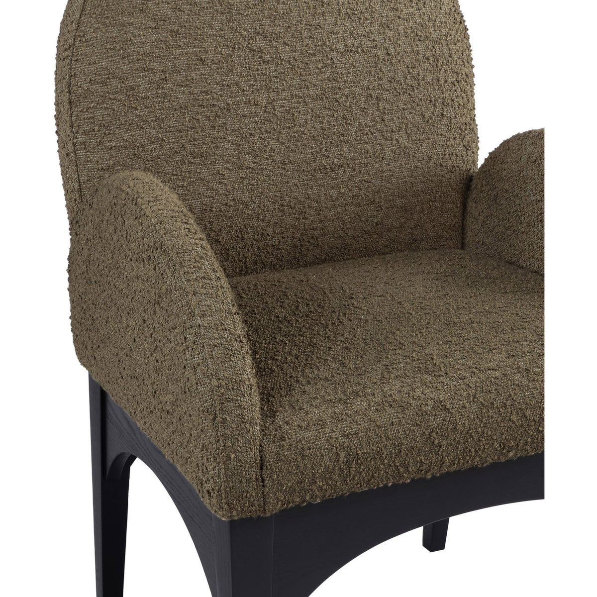 Waldorf Olive Boucle Fabric Upholstered Dining Arm Chair Set of 2