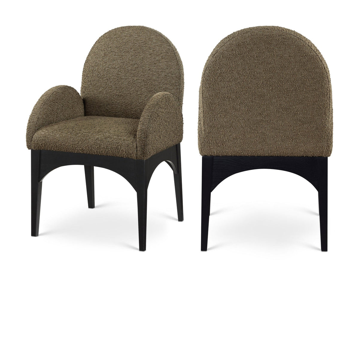 Waldorf Olive Boucle Fabric Upholstered Dining Arm Chair Set of 2