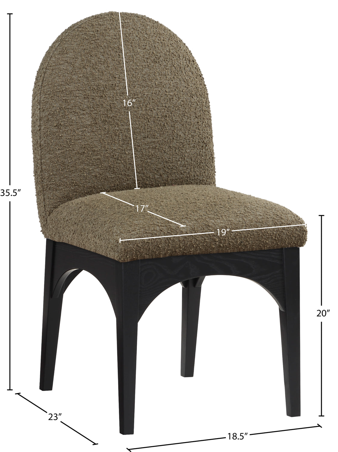 Waldorf Olive Boucle Fabric Upholstered Dining Side Chair Set of 2