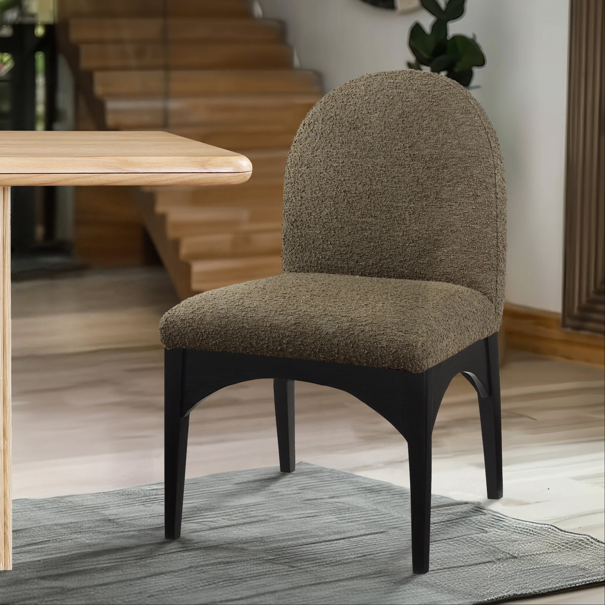 Waldorf Olive Boucle Fabric Upholstered Dining Side Chair Set of 2