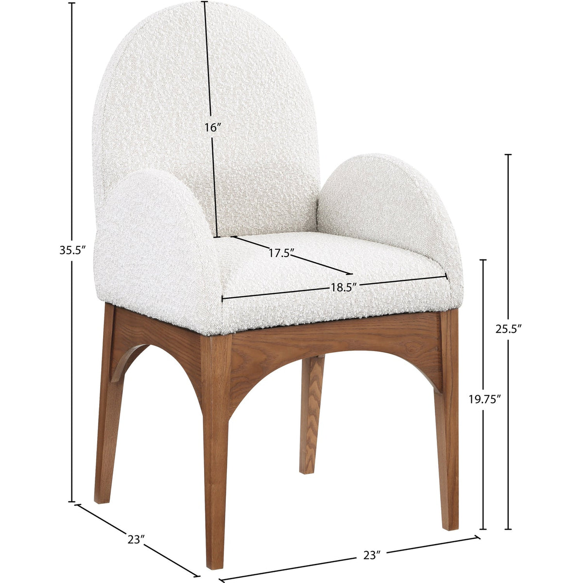 Waldorf Cream Boucle Fabric Upholstered Dining Arm Chair Set of 2