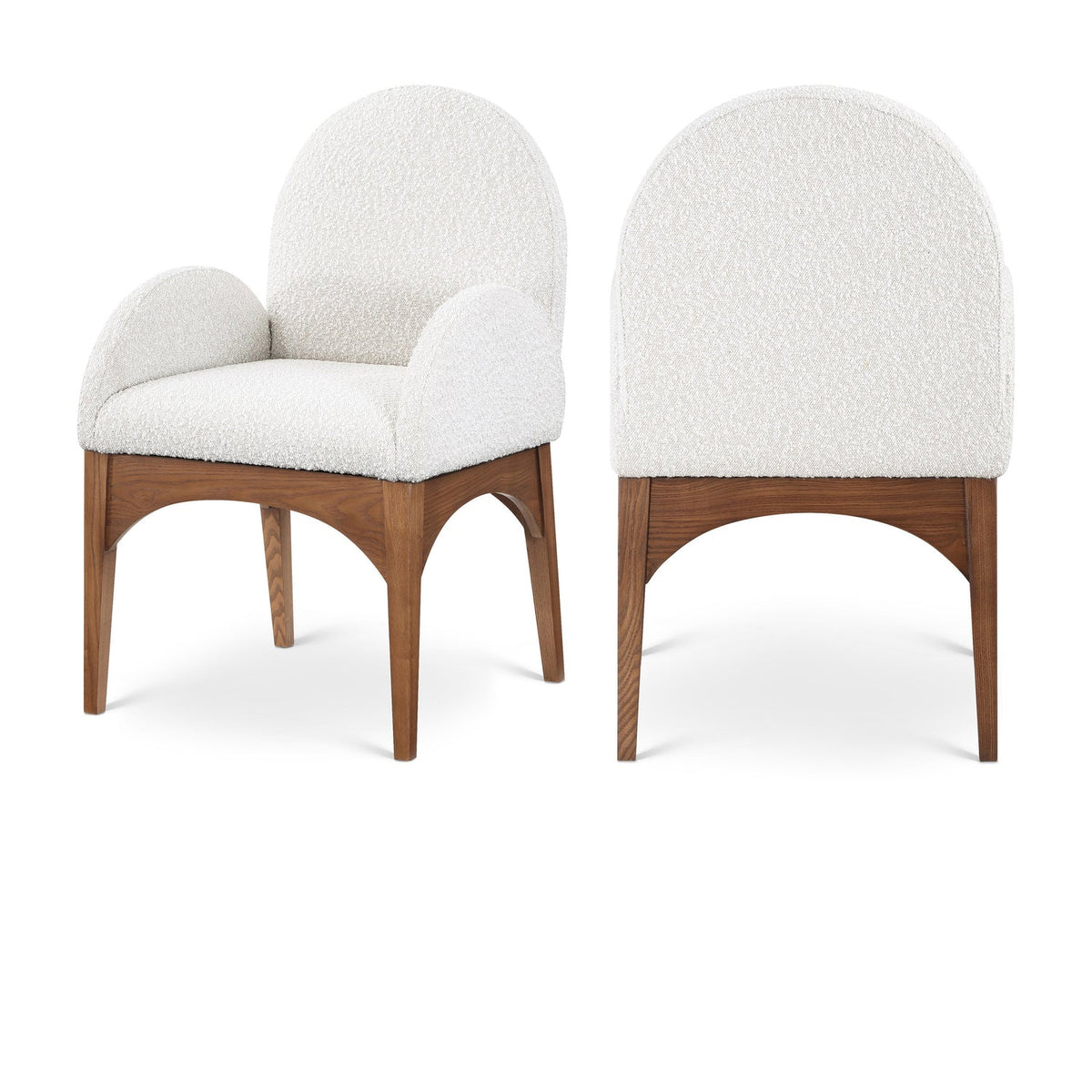 Waldorf Cream Boucle Fabric Upholstered Dining Arm Chair Set of 2