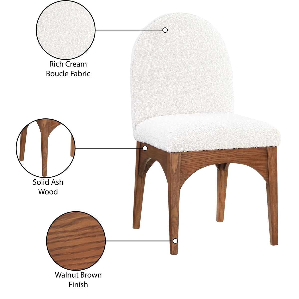Waldorf Cream Boucle Fabric Upholstered Dining Side Chair Set of 2
