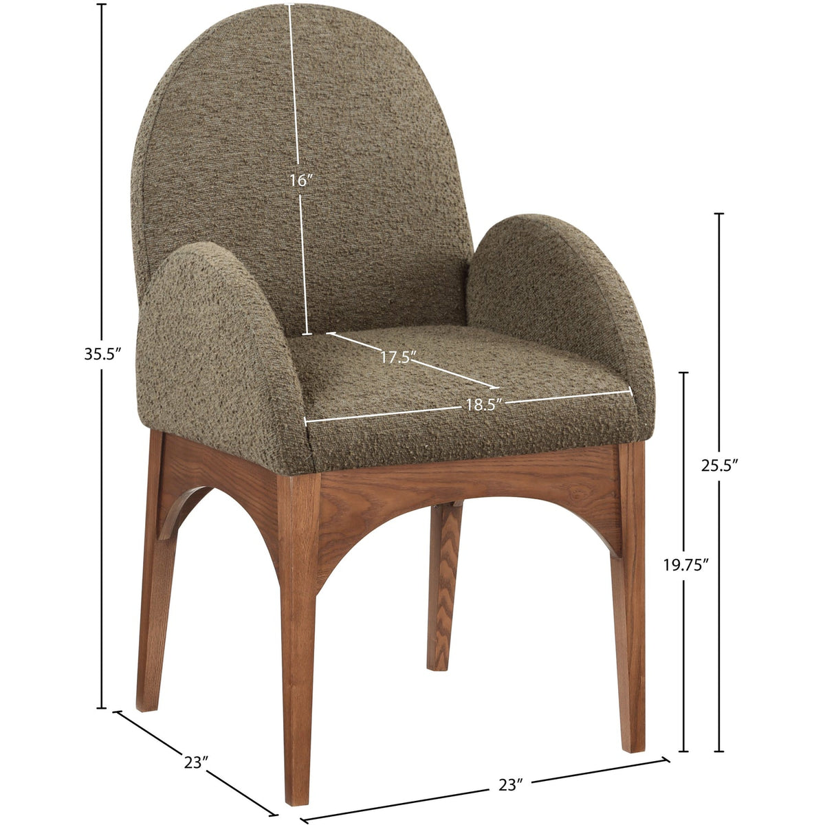 Waldorf Olive Boucle Fabric Upholstered Dining Arm Chair Set of 2
