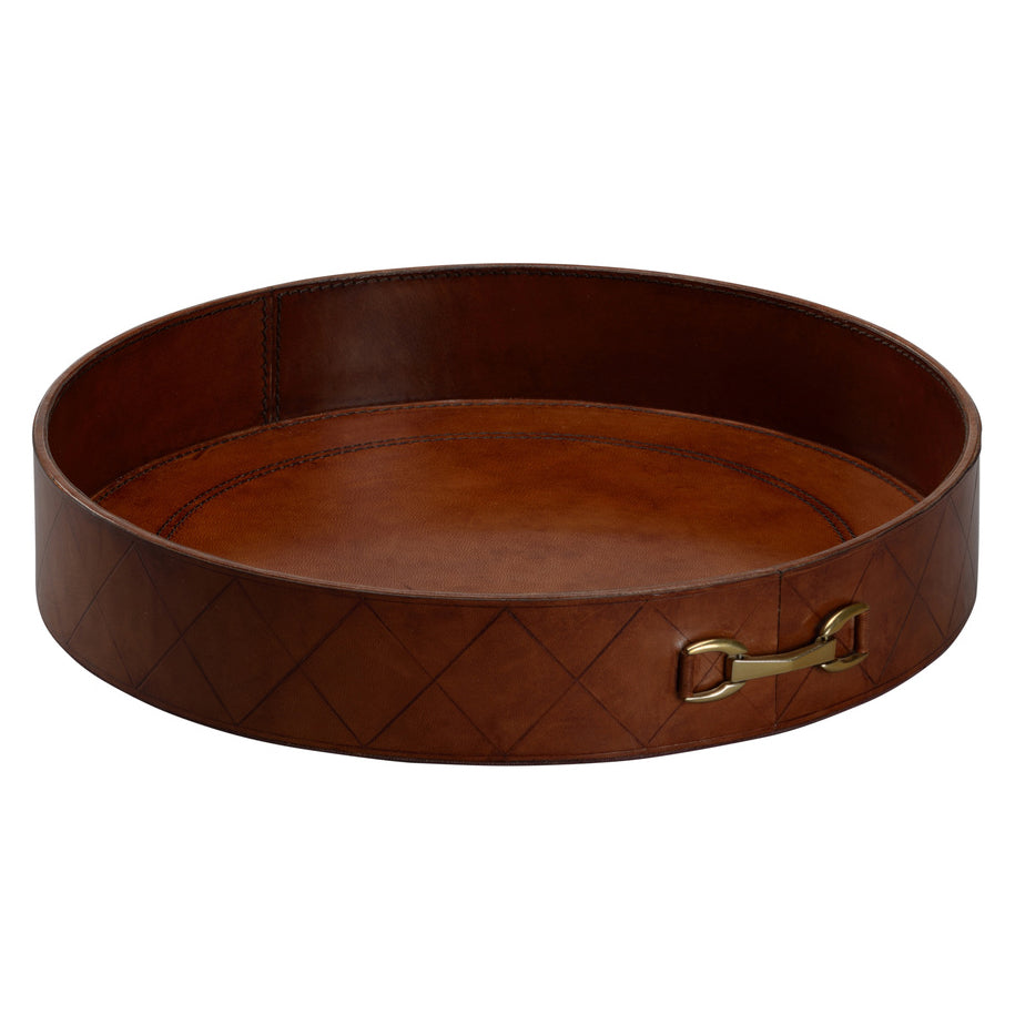 Chelsea House Leather Round Tray with Metal