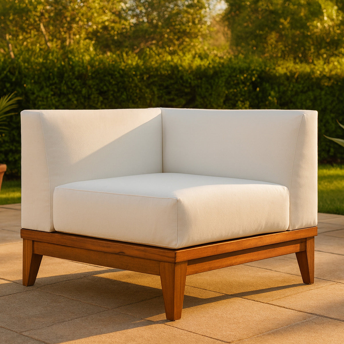 Rio Off White Water Resistant Fabric Upholstered Outdoor Patio Modular Corner Chair