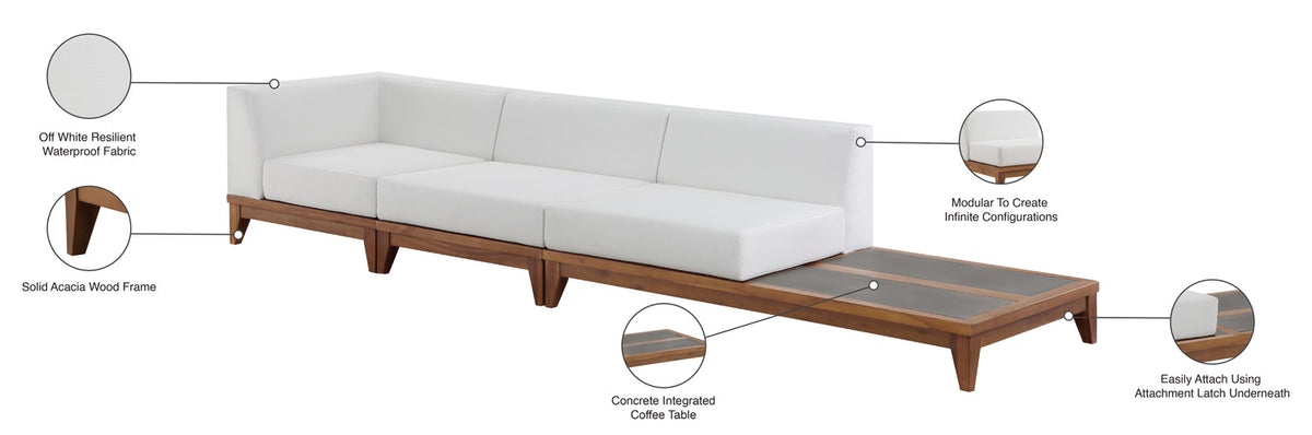 Rio 128.5in Off White Water Resistant Fabric Upholstered 3 Piece Modular Sofa