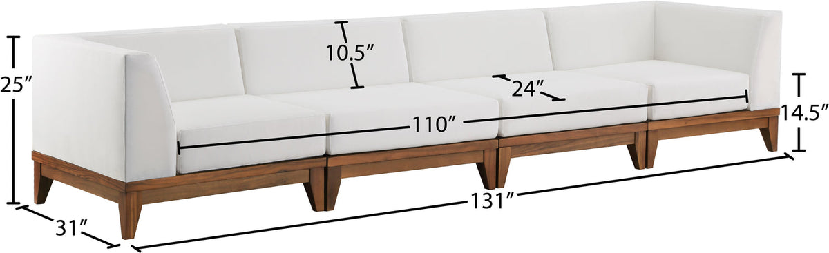 Rio 131in Off White Water Resistant Fabric Upholstered 4 Piece Modular Sofa
