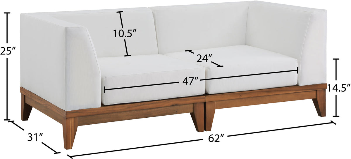 Rio 62in Off White Water Resistant Fabric Upholstered 2 Piece Modular Loveseat