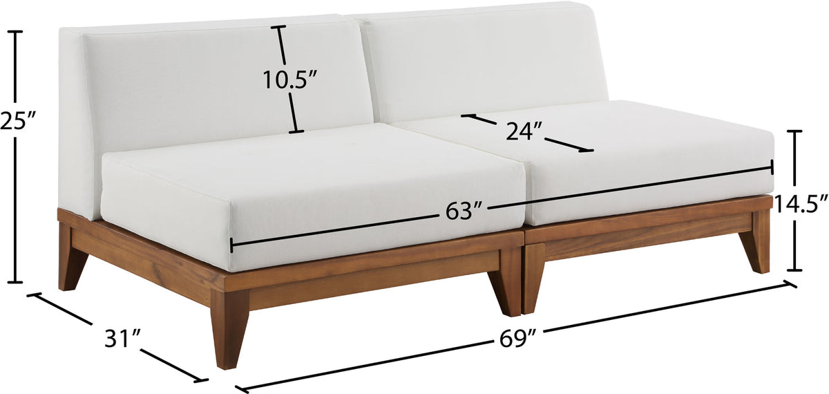 Rio 69in Off White Water Resistant Fabric Upholstered 2 Piece Modular Armless Chair
