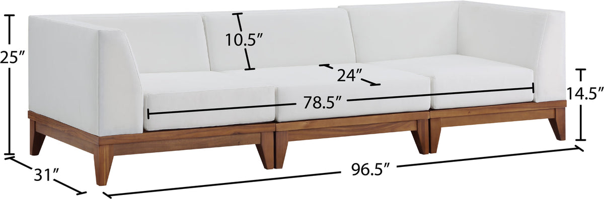 Rio 96.5in Off White Water Resistant Fabric Upholstered 3 Piece Modular Sofa