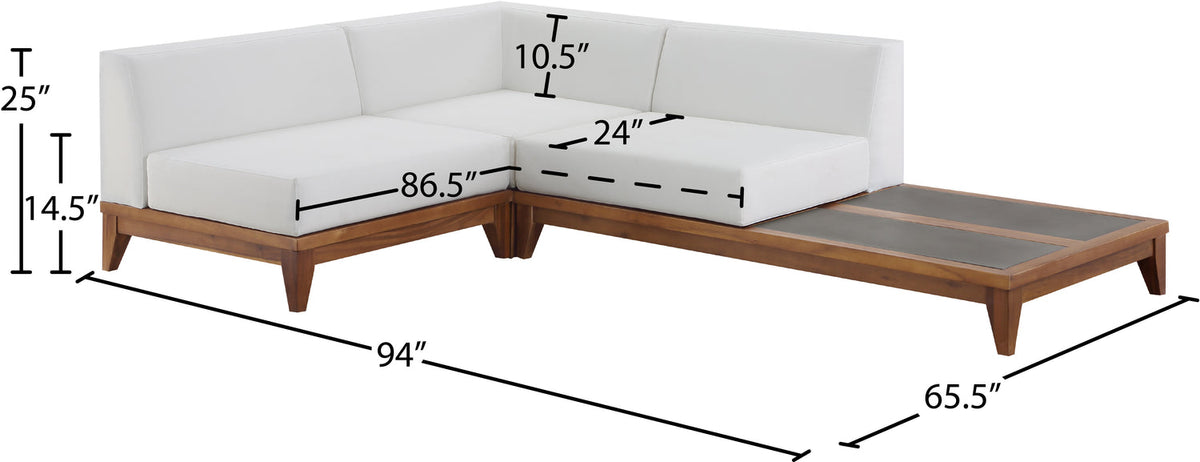 Rio 94in Off White Water Resistant Fabric Upholstered 3 Piece Patio Modular Sectional Sofa
