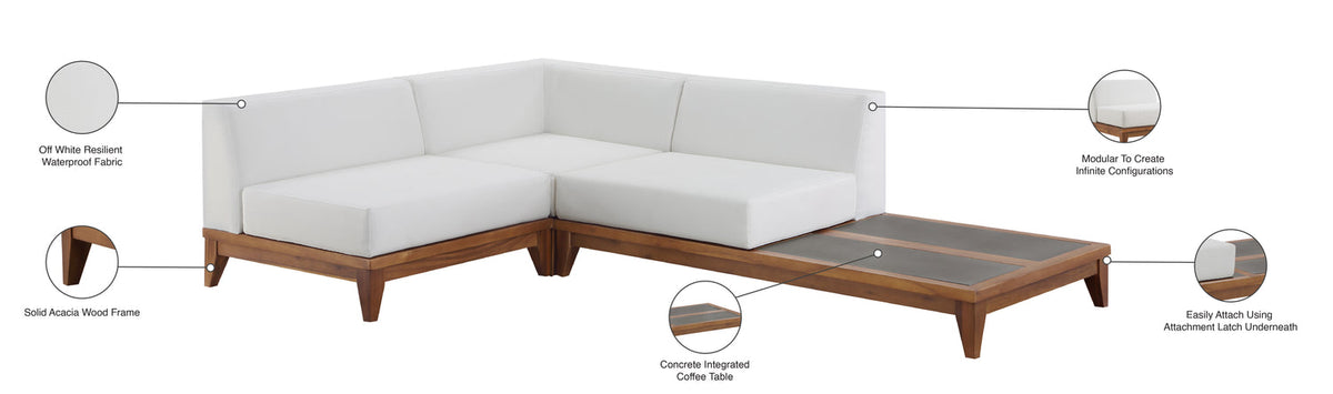 Rio 94in Off White Water Resistant Fabric Upholstered 3 Piece Patio Modular Sectional Sofa