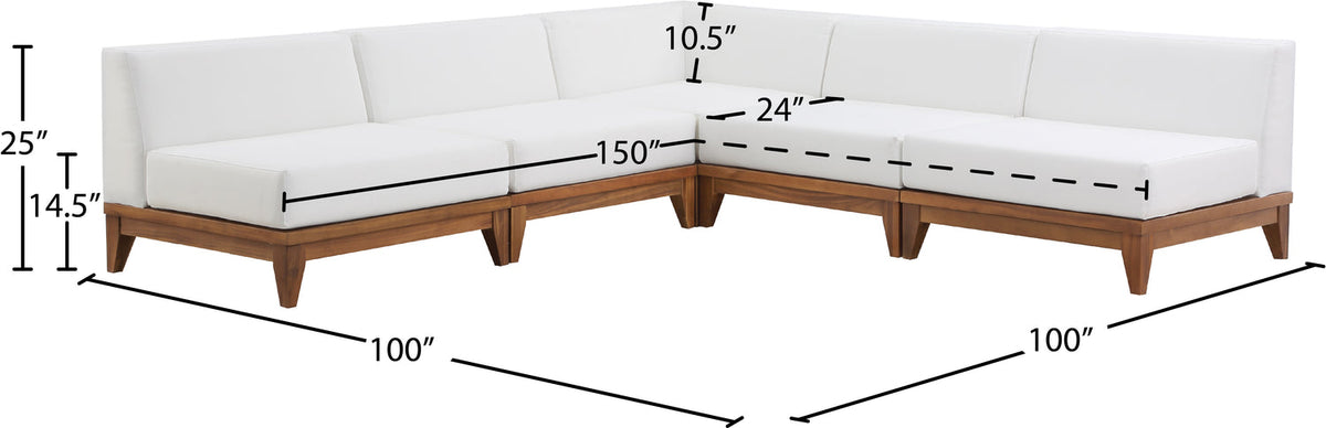 Rio 100in Off White Water Resistant Fabric Upholstered 5 Piece Patio Modular Sectional Sofa