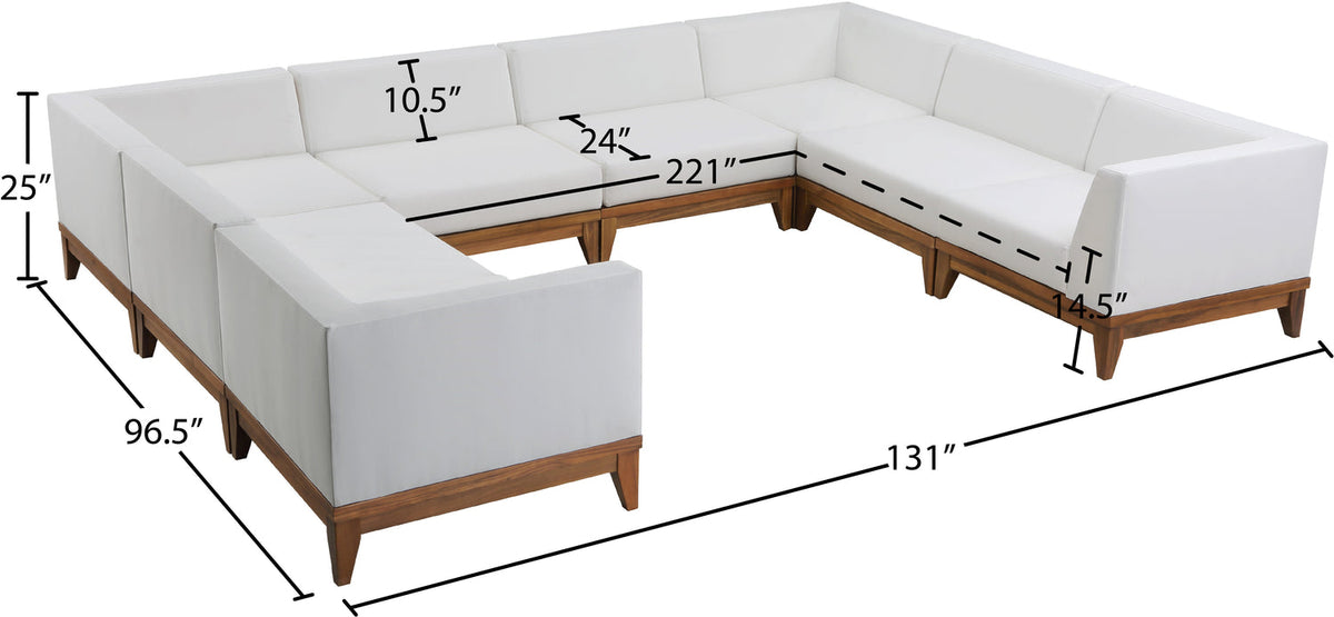 Rio 131in Off White Water Resistant Fabric Upholstered 8 Piece Patio Modular Sectional Sofa
