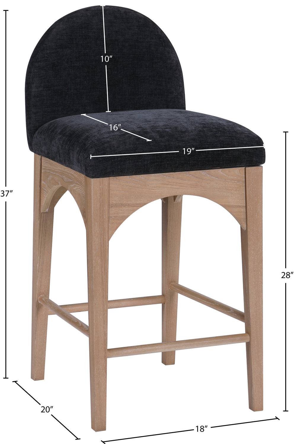 Waldorf Black Chenille Fabric Upholstered Counter Stool Set of 2