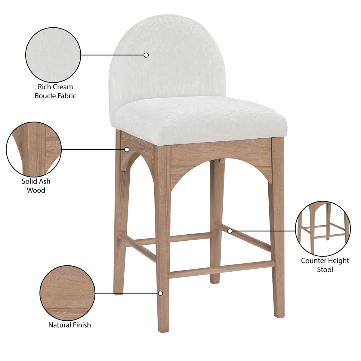 Waldorf Cream Chenille Fabric Upholstered Counter Stool Set of 2
