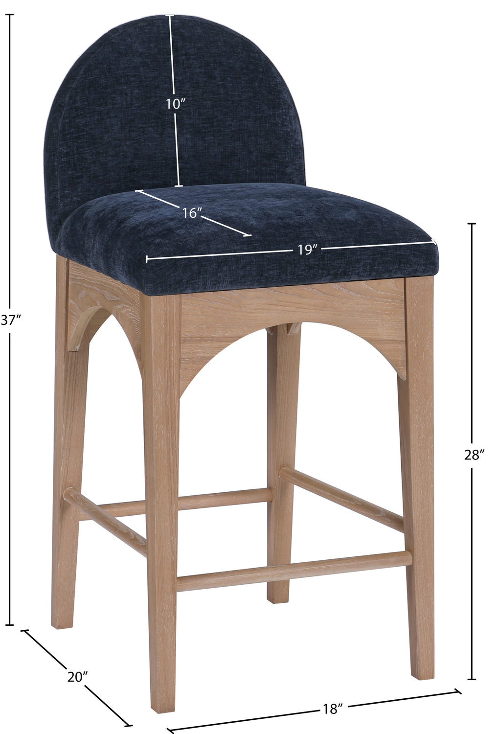 Waldorf Navy Chenille Fabric Upholstered Counter Stool Set of 2