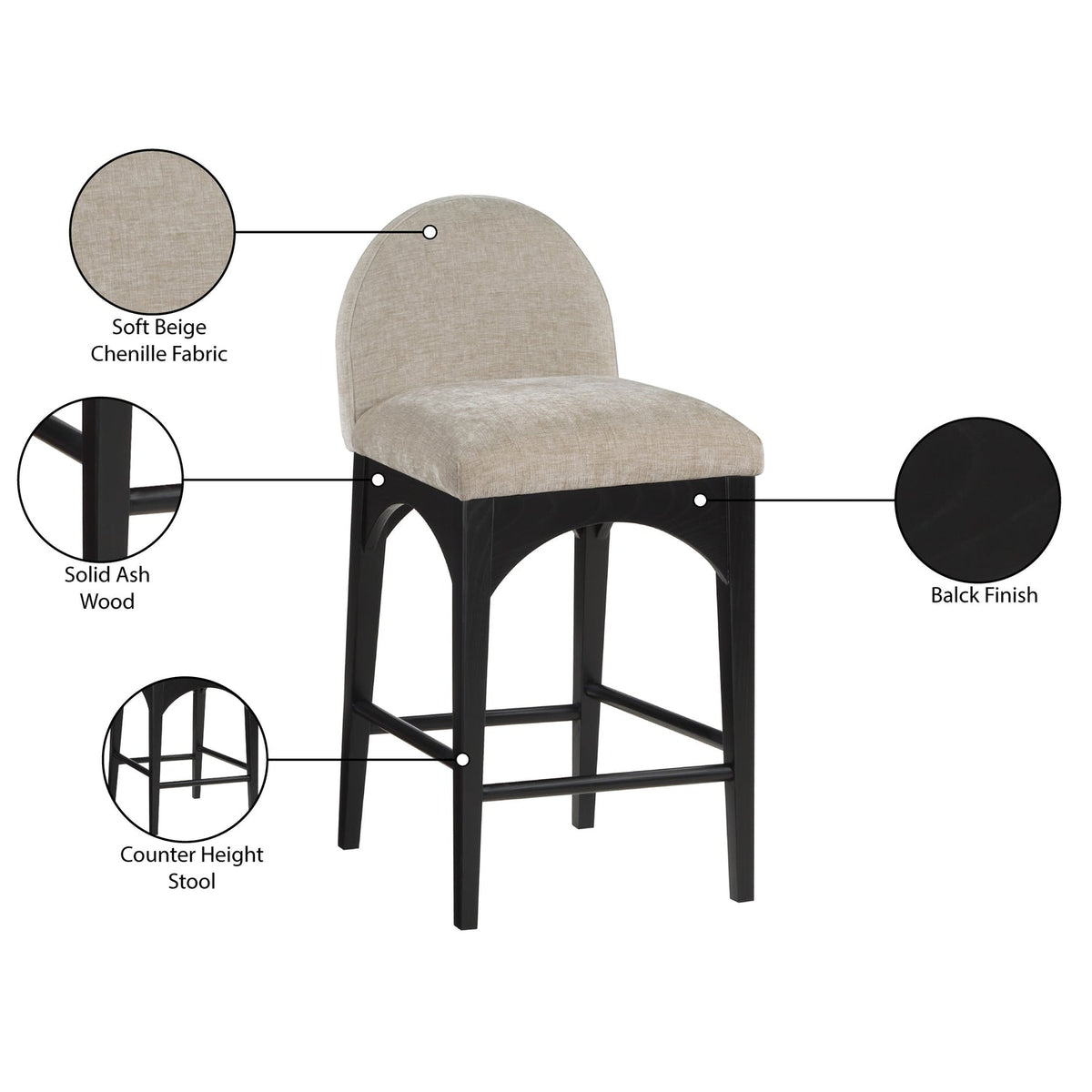 Waldorf Beige Chenille Fabric Upholstered Counter Stool Set of 2