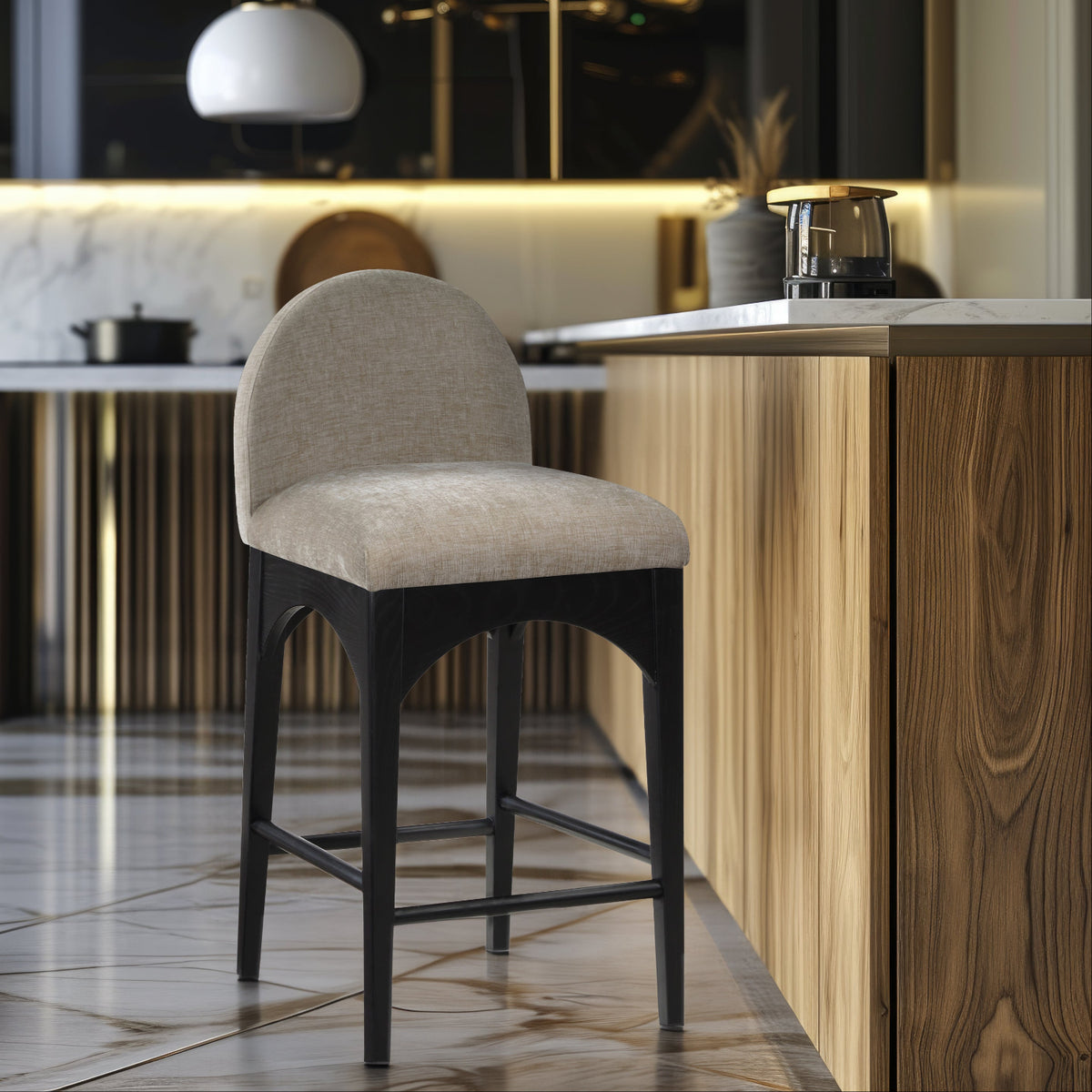 Waldorf Beige Chenille Fabric Upholstered Counter Stool Set of 2