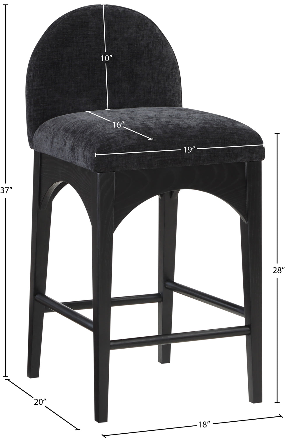 Waldorf Black Chenille Fabric Upholstered Counter Stool Set of 2