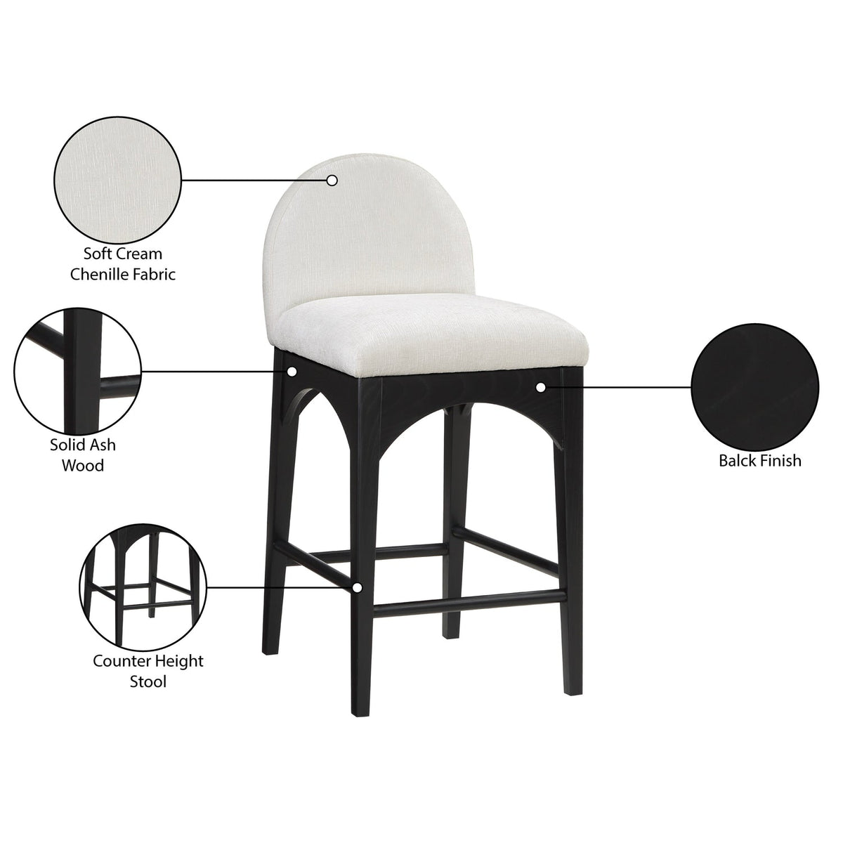 Waldorf Cream Chenille Fabric Upholstered Counter Stool Set of 2