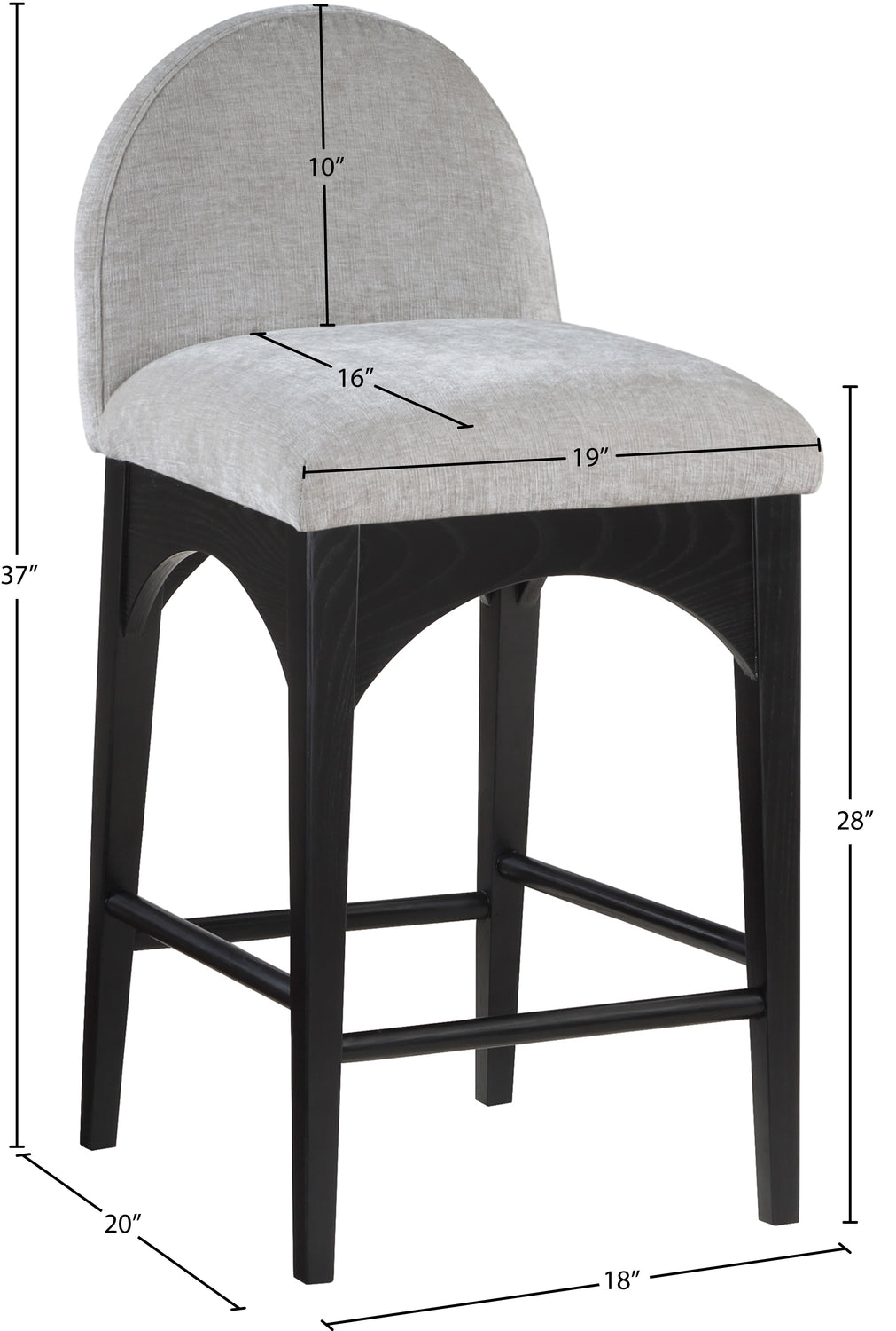 Waldorf Grey Chenille Fabric Upholstered Counter Stool Set of 2