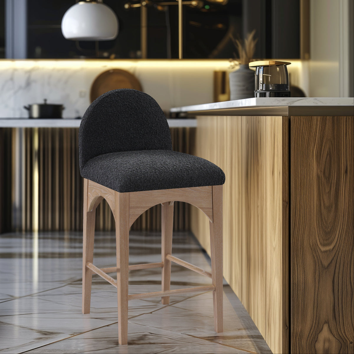 Waldorf Black Boucle Fabric Upholstered Counter Stool Set of 2