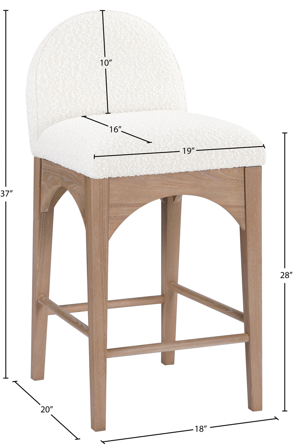 Waldorf Cream Boucle Fabric Upholstered Counter Stool Set of 2