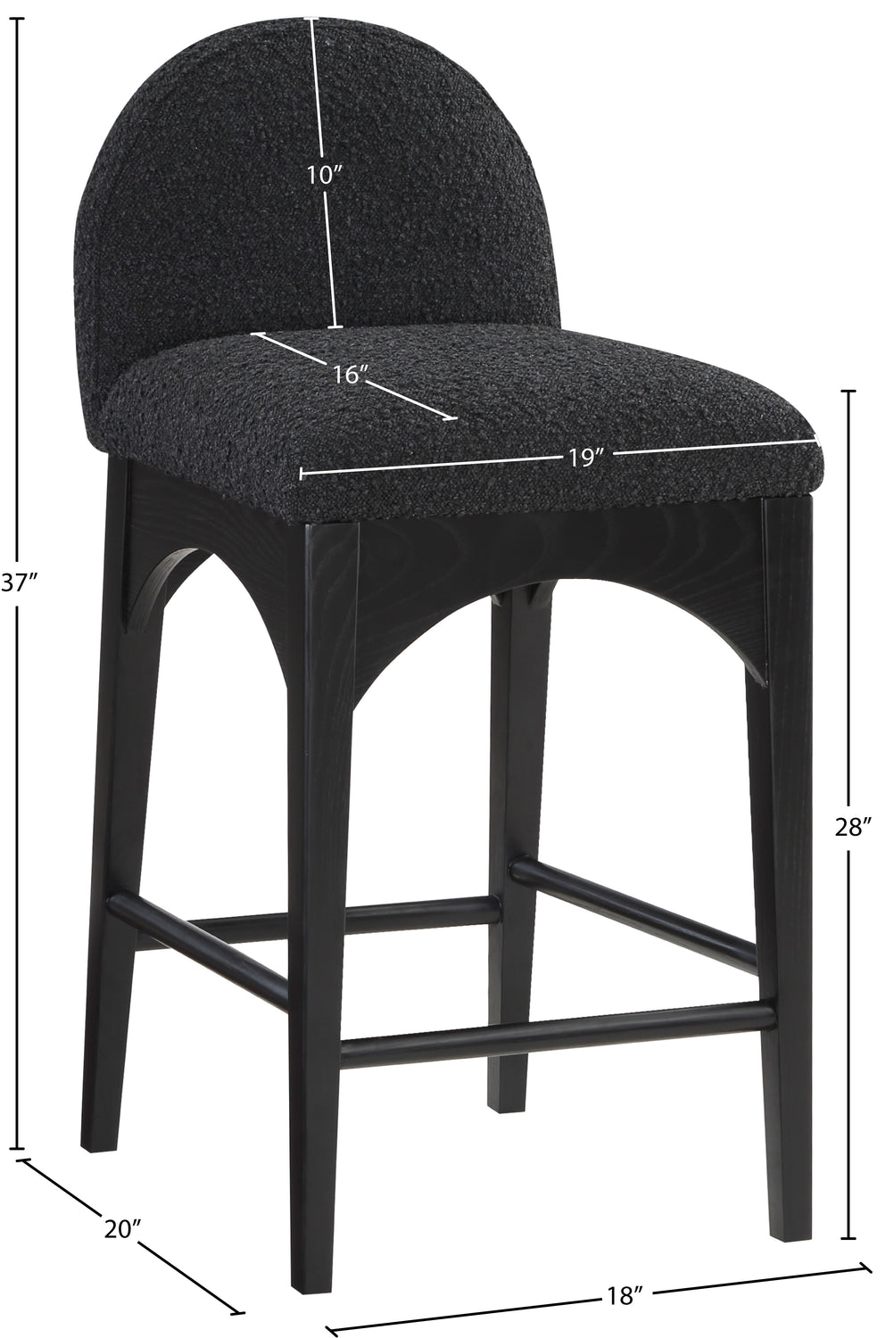 Waldorf Black Boucle Fabric Upholstered Counter Stool Set of 2