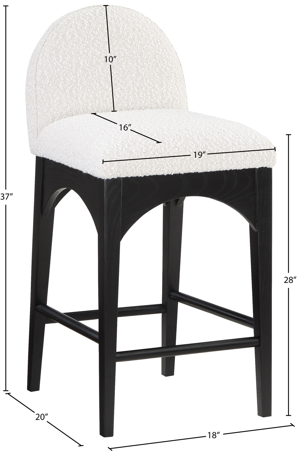 Waldorf Cream Boucle Fabric Upholstered Counter Stool Set of 2