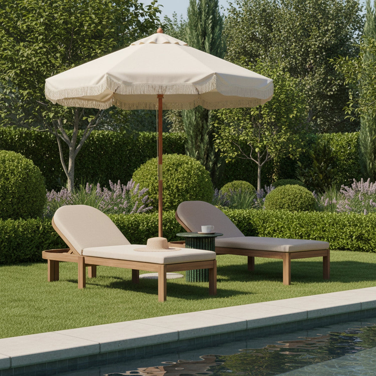 Newport Beige Water Resistant Fabric Upholstered Outdoor Patio Lounge Chair