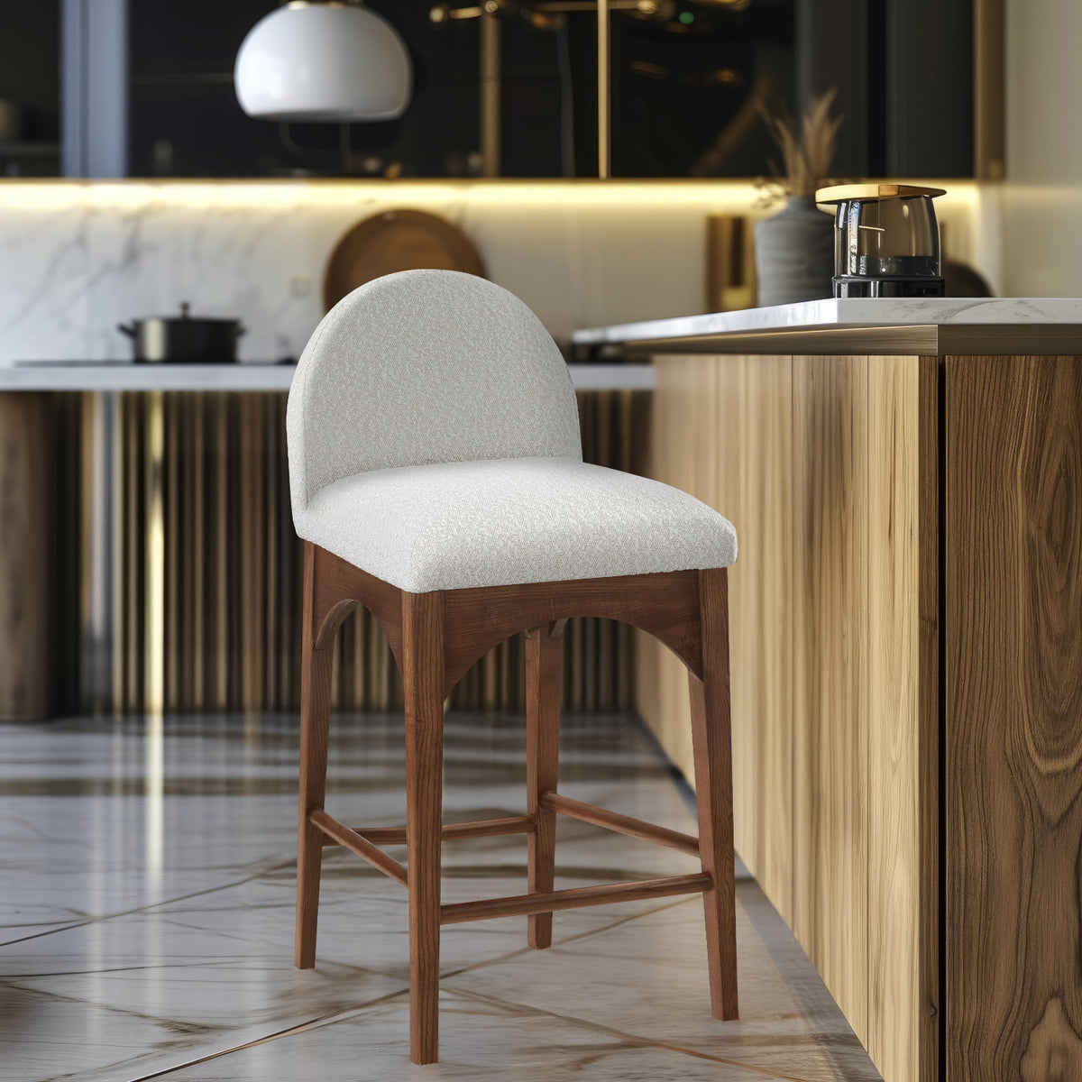 Waldorf Cream Boucle Fabric Upholstered Counter Stool Set of 2
