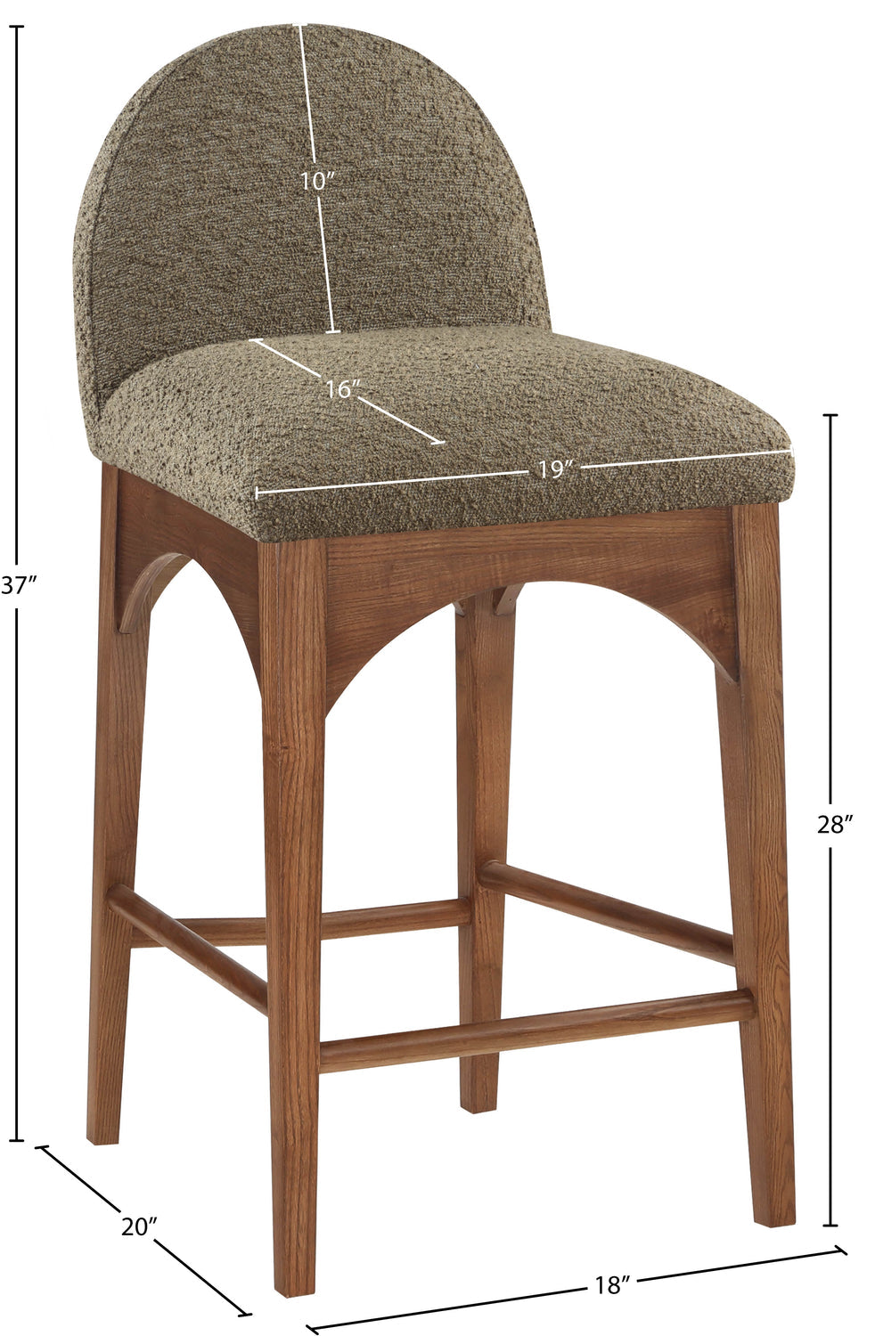Waldorf Olive Boucle Fabric Upholstered Counter Stool Set of 2