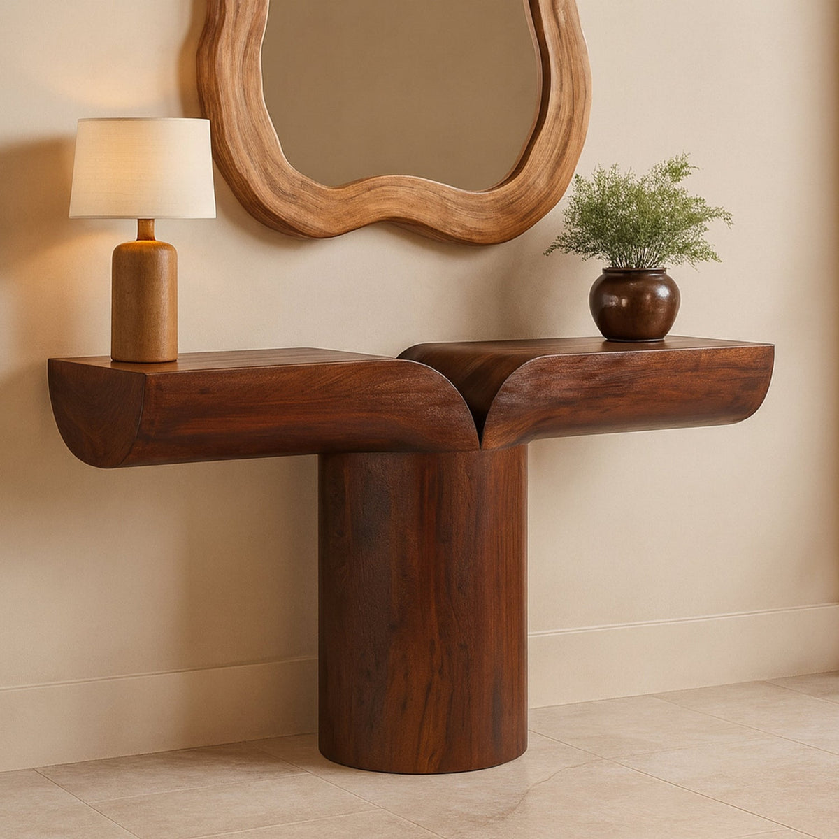 Tee Brown Acacia Wood Console Table
